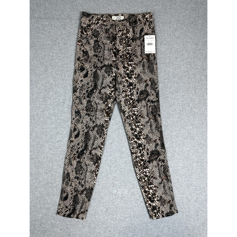 Free People We The Hi Waist Jeans Two Faced Snake‎ Skin Print Brown Size 28 NEW